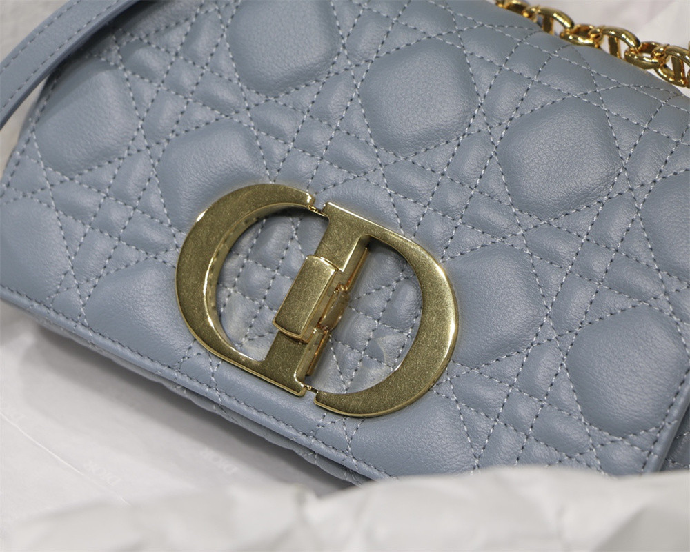 SMALL DIOR CARO BAG Light Blue Supple Cannage Calfskin 20 x 12 x 7 cm