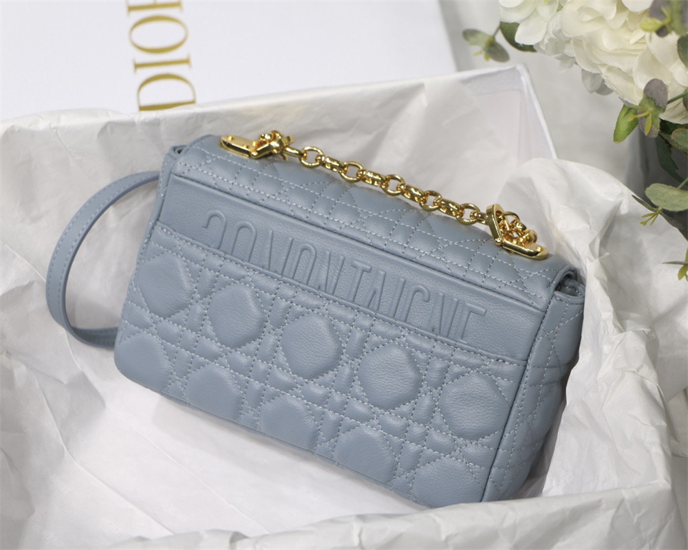 SMALL DIOR CARO BAG Light Blue Supple Cannage Calfskin 20 x 12 x 7 cm