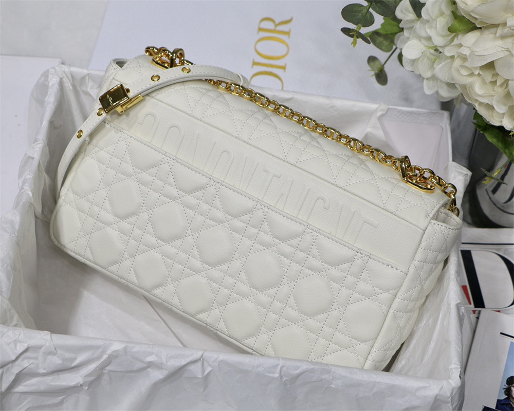 MEDIUM DIOR CARO BAG Ivory Supple Cannage Calfskin 25.5 x 15.5 x 8 cm