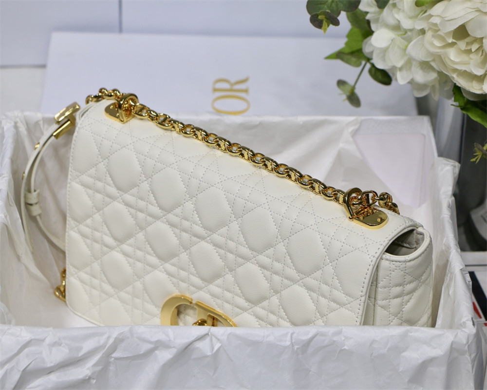 SMALL DIOR CARO BAG Ivory Supple Cannage Calfskin 20 x 12 x 7 cm