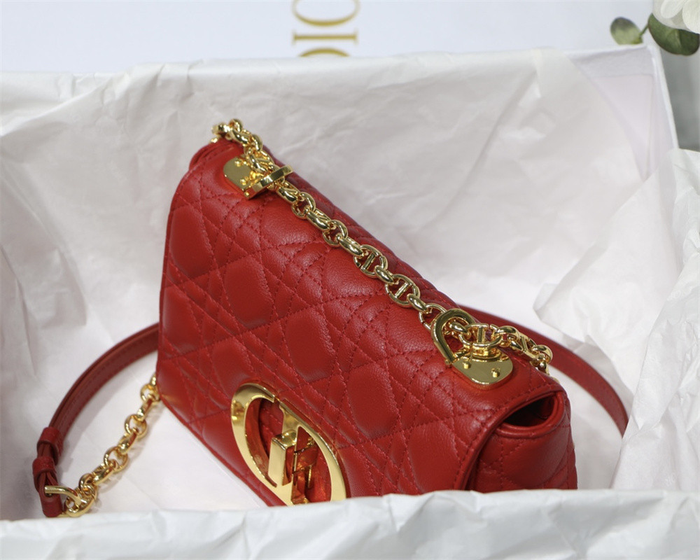 SMALL DIOR CARO BAG Red Supple Cannage Calfskin 20 x 12 x 7 cm
