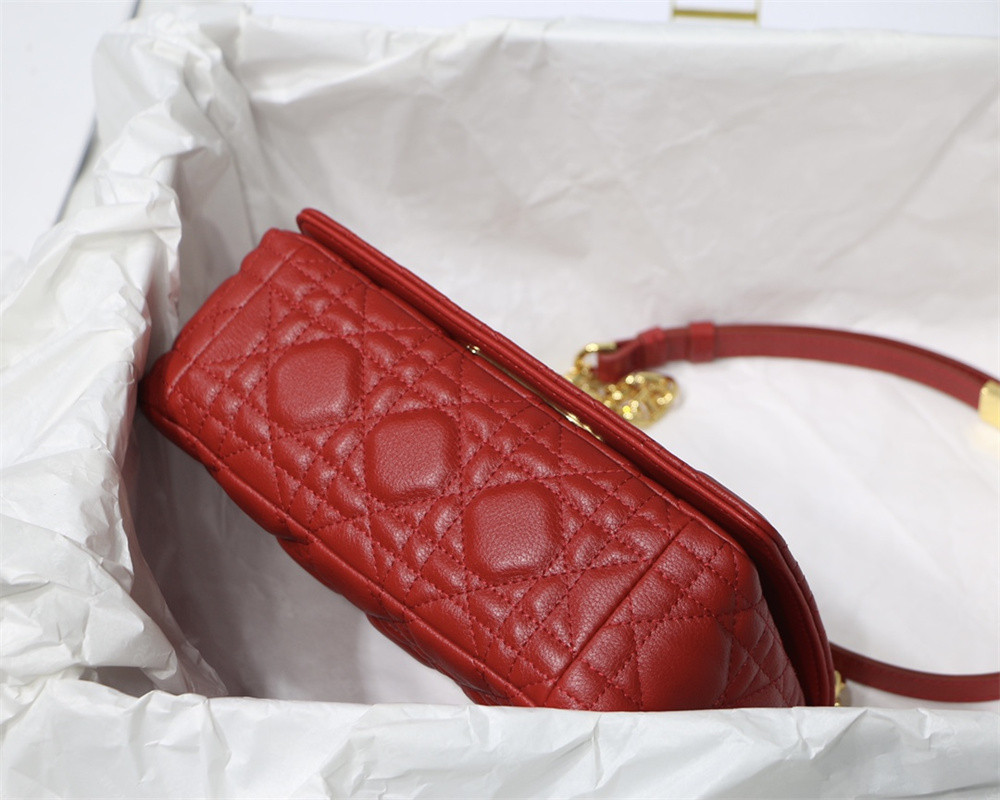 SMALL DIOR CARO BAG Red Supple Cannage Calfskin 20 x 12 x 7 cm