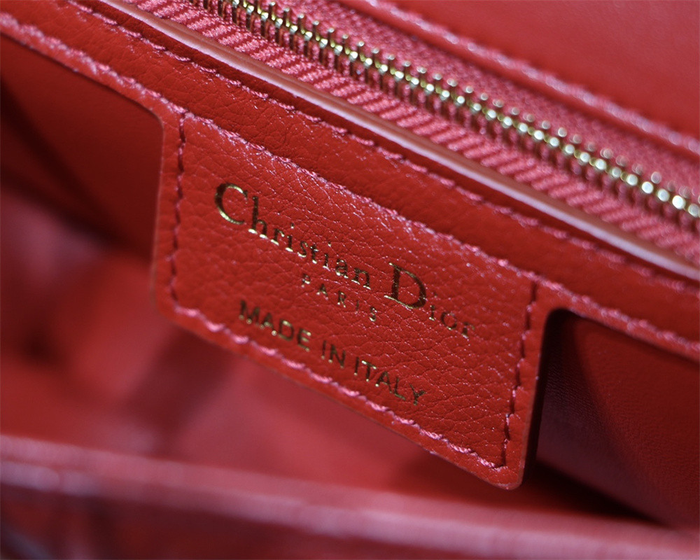 SMALL DIOR CARO BAG Red Supple Cannage Calfskin 20 x 12 x 7 cm