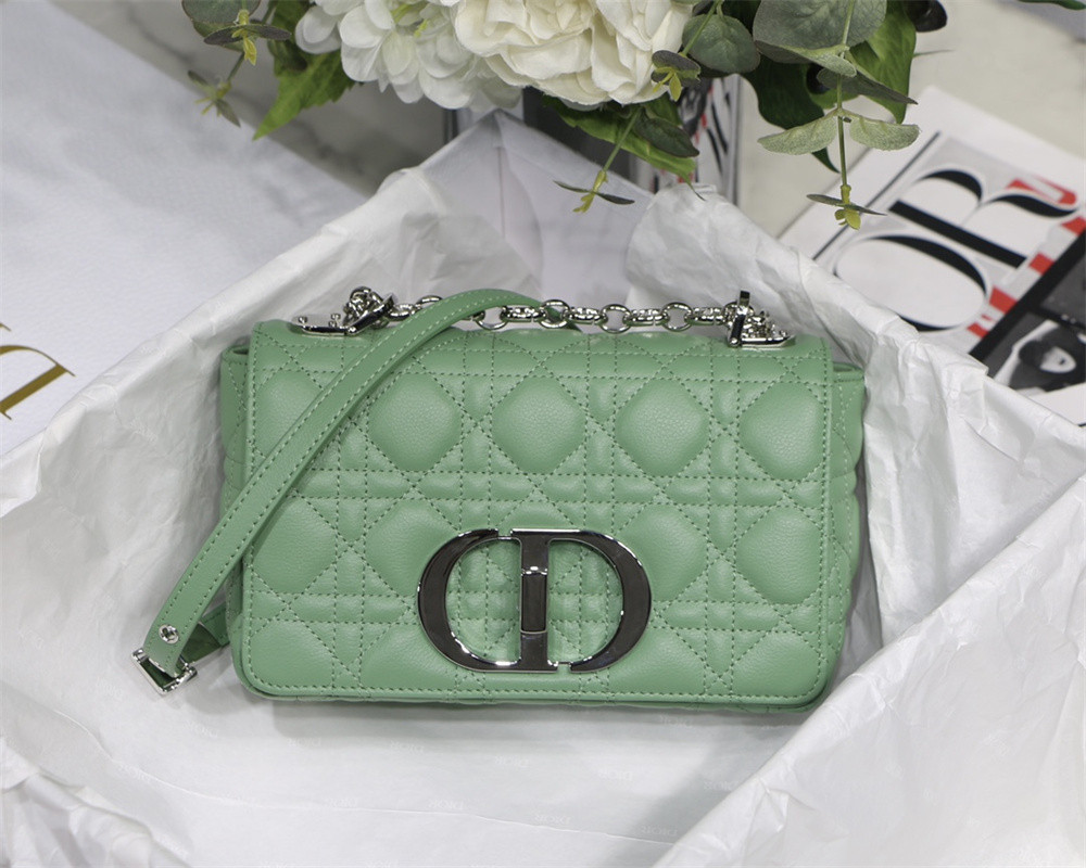 SMALL DIOR CARO BAG gREEN Supple Cannage Calfskin With Silver Hardware 20 x 12 x 7 cm