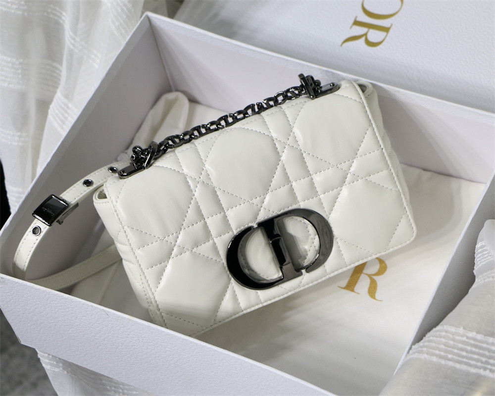 SMALL DIOR CARO BAG Ivory Supple Cannage Calfskin With Silver Hardware 20 x 12 x 7 cm