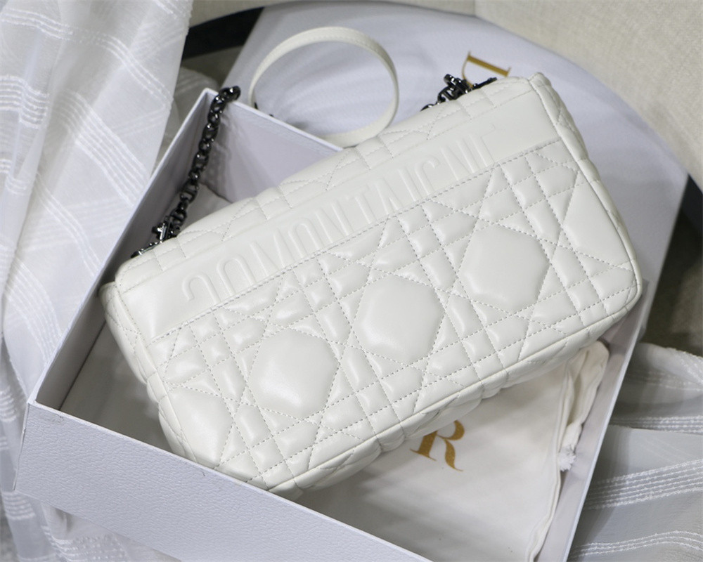 LARGE DIOR CARO BAG Ivory Supple Cannage Calfskin With Silver Hardware 29 x 18 x 10 cm