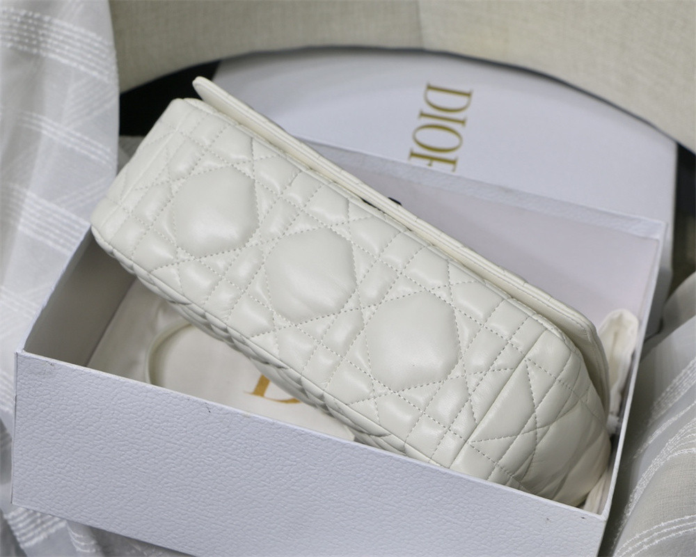 LARGE DIOR CARO BAG Ivory Supple Cannage Calfskin With Silver Hardware 29 x 18 x 10 cm