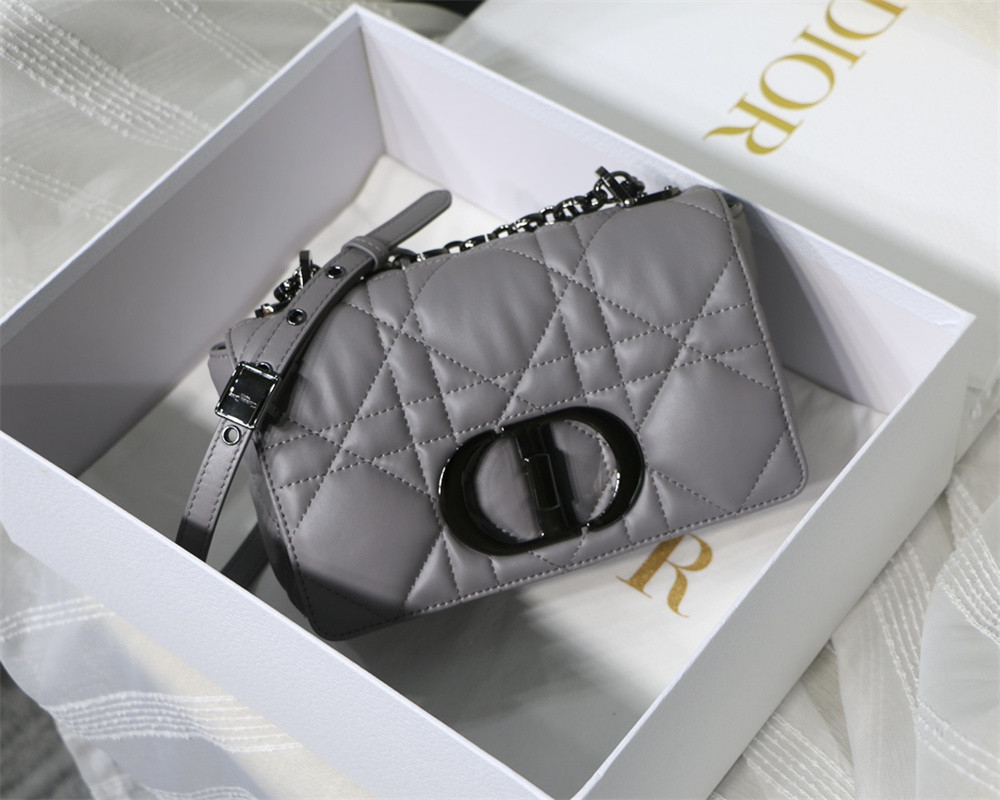 SMALL DIOR CARO BAG Grey Supple Cannage Calfskin With Silver Hardware 20 x 12 x 7 cm