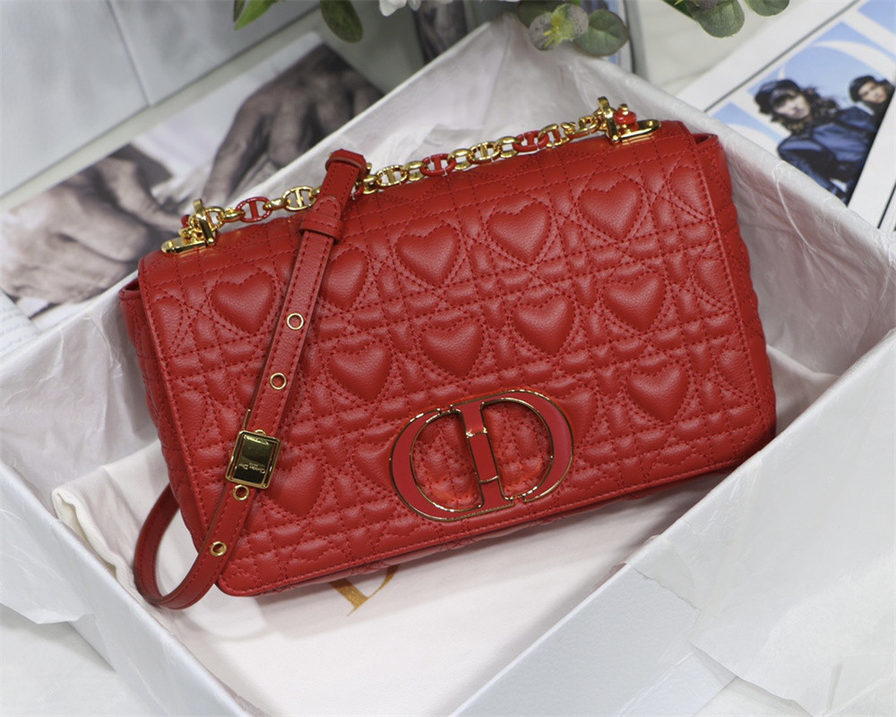 MEDIUM DIOR CARO BAG amour red 25.5 x 15.5 x 8 cm