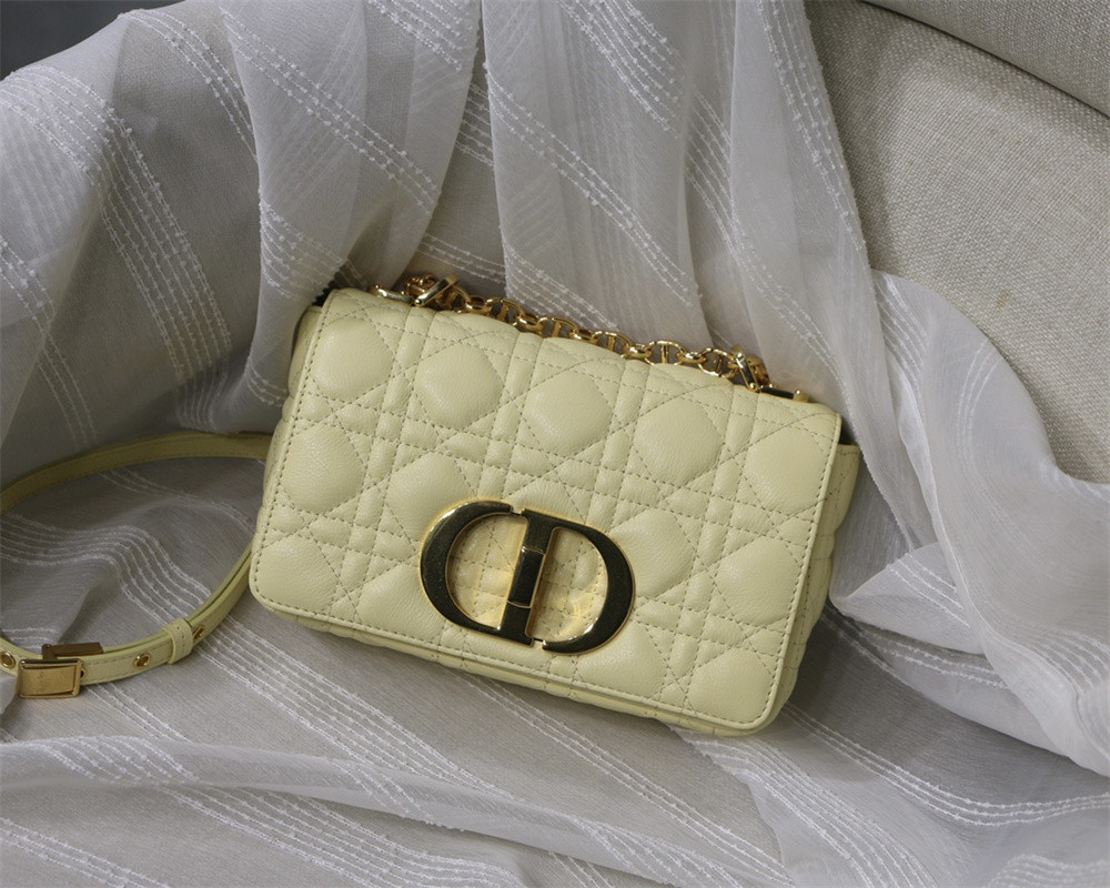 SMALL DIOR CARO BAG Light Yellow Supple Cannage Calfskin 20 x 12 x 7 cm