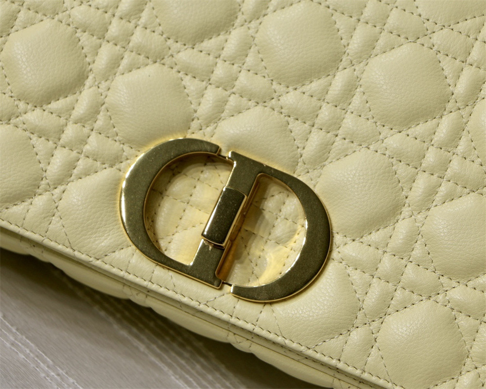 LARGE DIOR CARO BAG light yellow Supple Cannage Calfskin 29 x 18 x 10 cm
