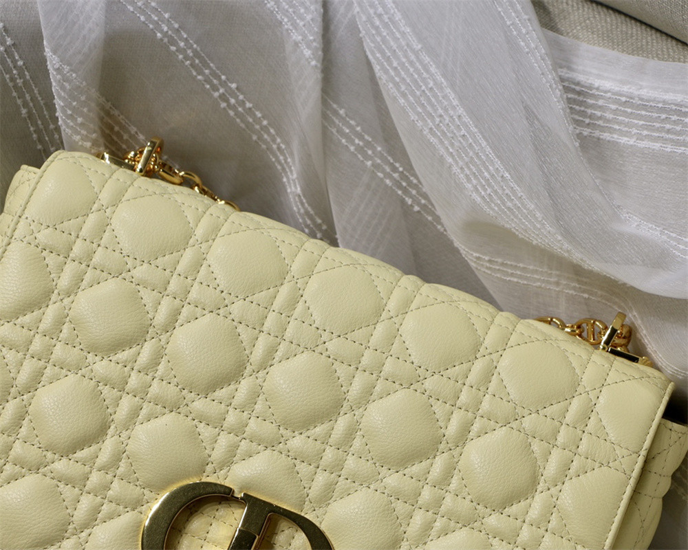 LARGE DIOR CARO BAG light yellow Supple Cannage Calfskin 29 x 18 x 10 cm