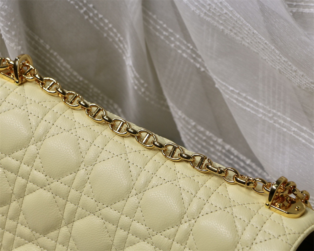 LARGE DIOR CARO BAG light yellow Supple Cannage Calfskin 29 x 18 x 10 cm