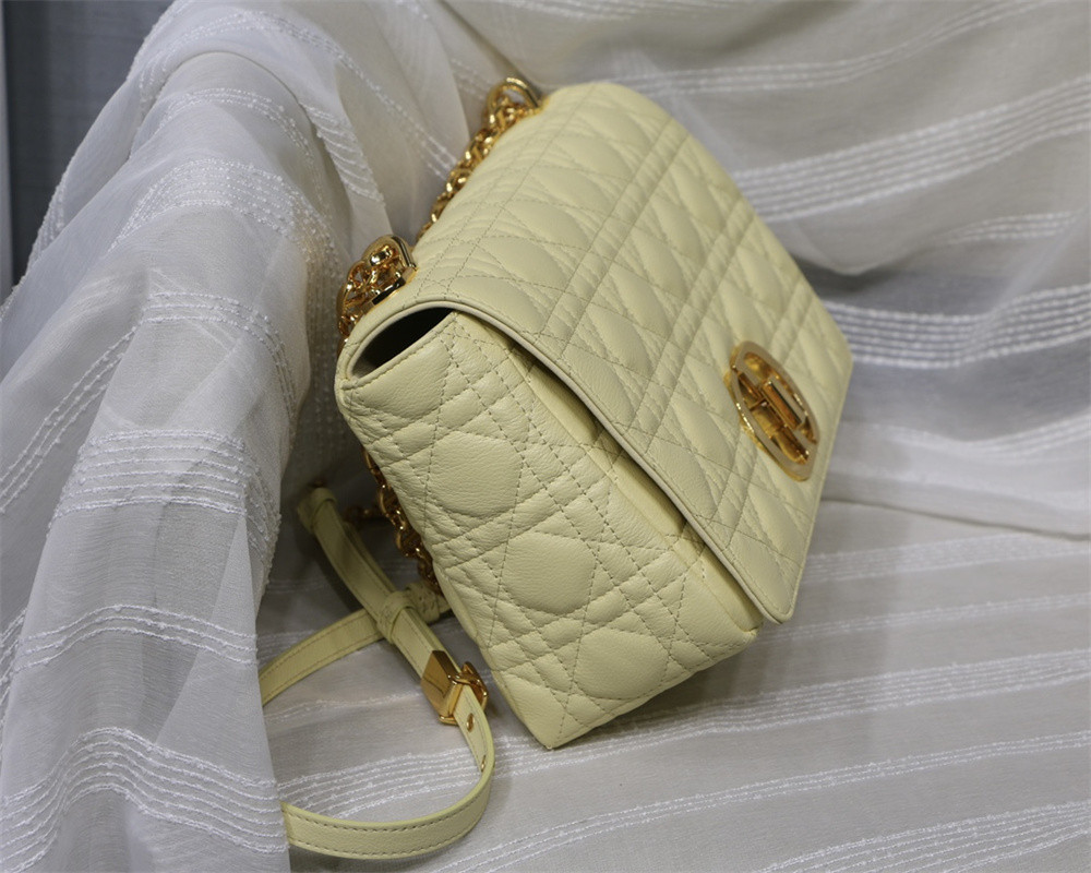 LARGE DIOR CARO BAG light yellow Supple Cannage Calfskin 29 x 18 x 10 cm