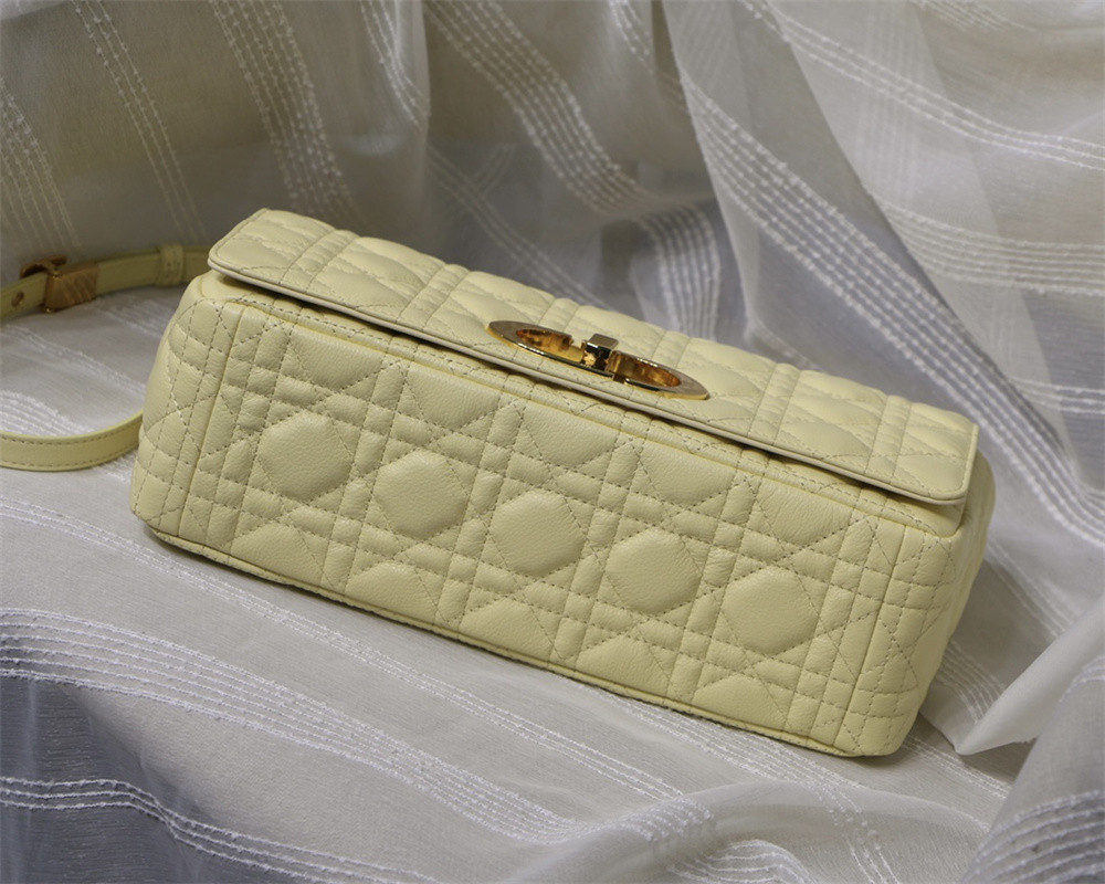LARGE DIOR CARO BAG light yellow Supple Cannage Calfskin 29 x 18 x 10 cm