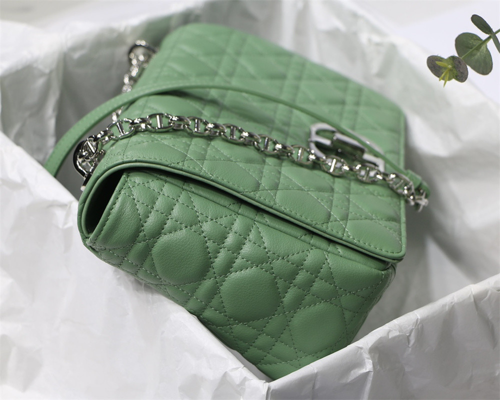LARGE DIOR CARO BAG Green Supple Cannage Calfskin With Silver Hardware 29 x 18 x 10 cm