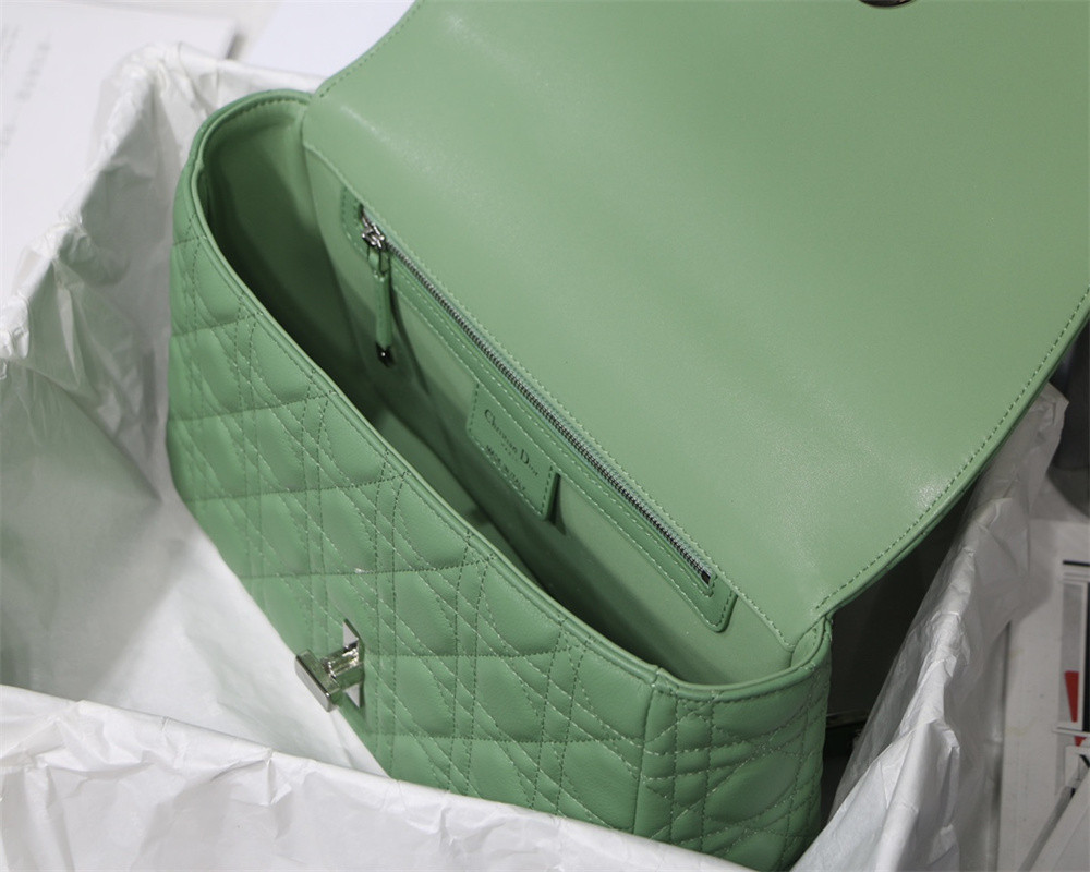 LARGE DIOR CARO BAG Green Supple Cannage Calfskin With Silver Hardware 29 x 18 x 10 cm