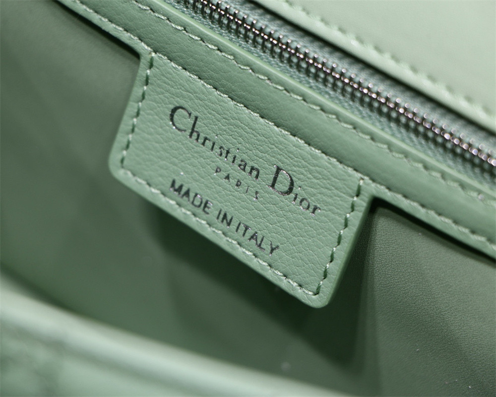 LARGE DIOR CARO BAG Green Supple Cannage Calfskin With Silver Hardware 29 x 18 x 10 cm
