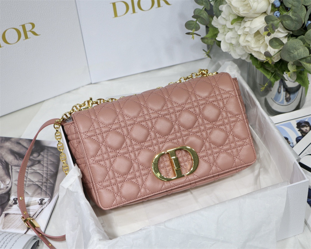 LARGE DIOR CARO BAG Pink Supple Cannage Calfskin 29 x 18 x 10 cm