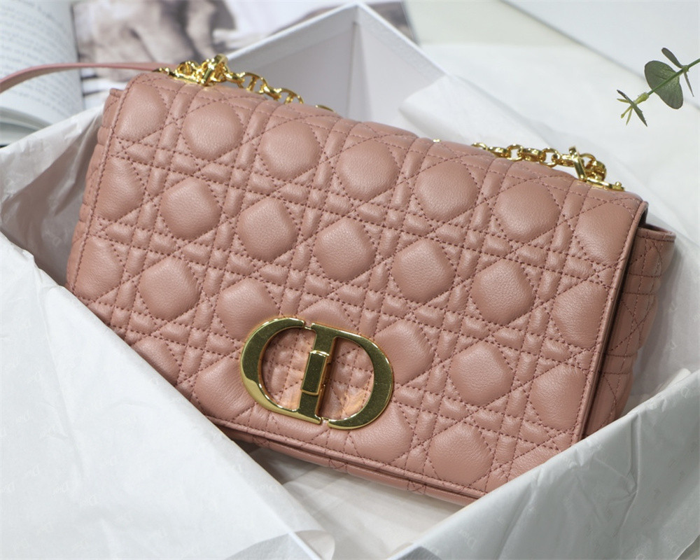 LARGE DIOR CARO BAG Pink Supple Cannage Calfskin 29 x 18 x 10 cm