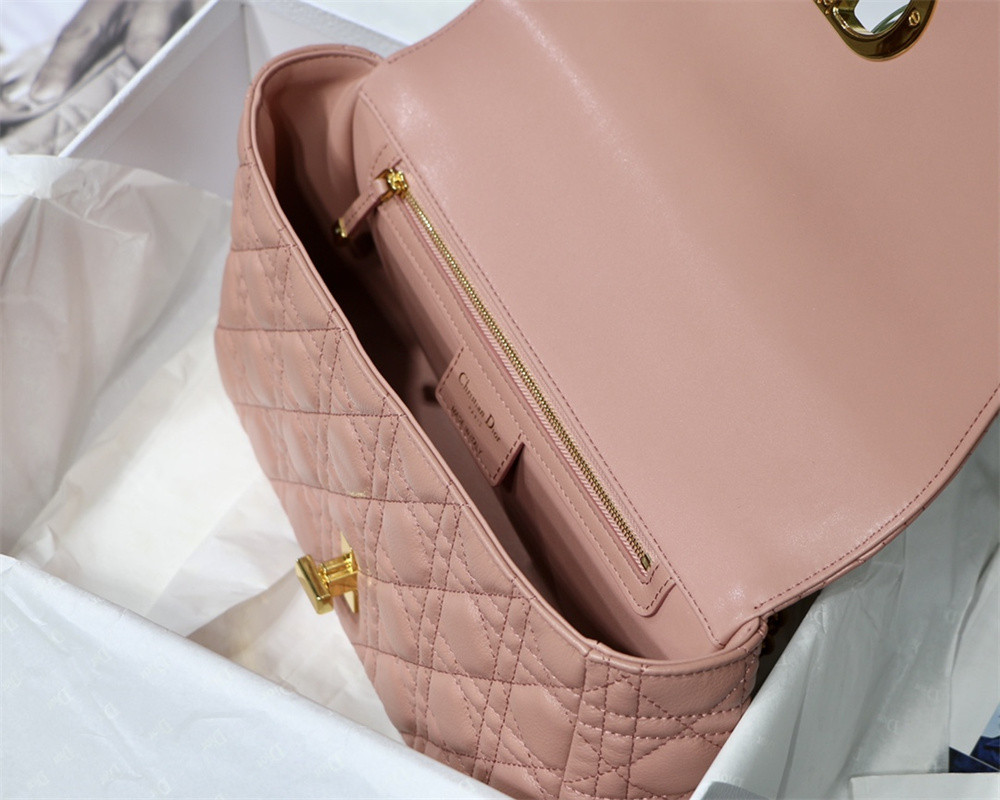 LARGE DIOR CARO BAG Pink Supple Cannage Calfskin 29 x 18 x 10 cm