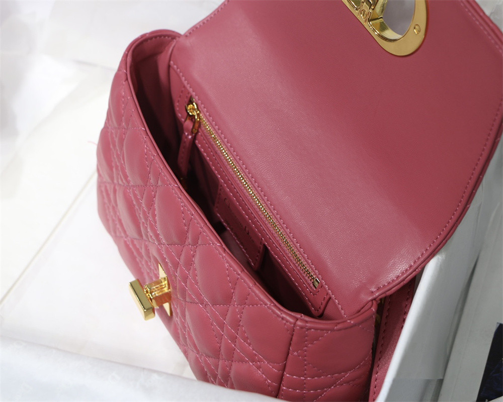 SMALL DIOR CARO BAG Light red Supple Cannage Calfskin 20 x 12 x 7 cm