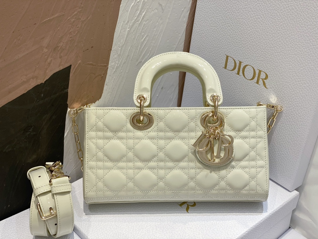 DIOR SMALL LADY D-JOY BAG White Patent