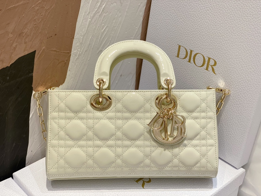 DIOR SMALL LADY D-JOY BAG White Patent