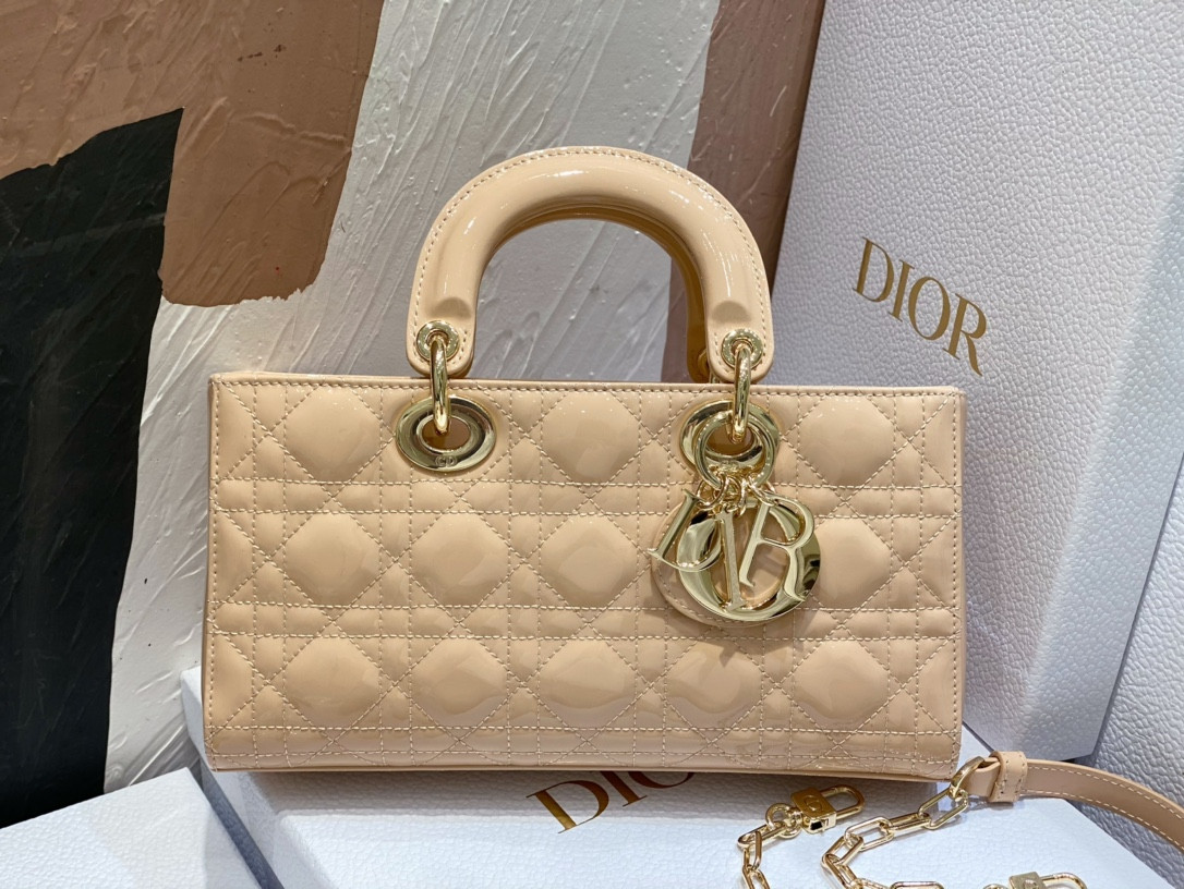DIOR SMALL LADY D-JOY BAG Biscuit Patent
