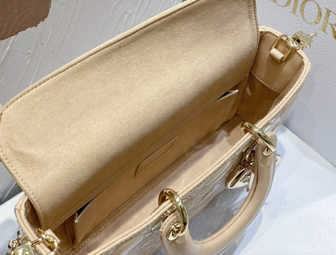DIOR SMALL LADY D-JOY BAG Biscuit Patent