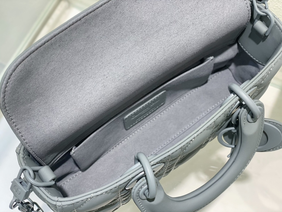 DIOR SMALL LADY D-JOY BAG Ultramatte Grey Cannage Calfskin