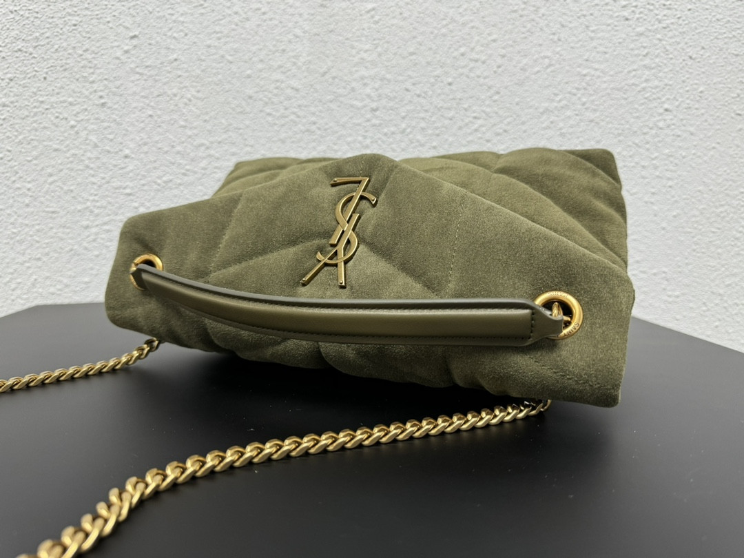 YSL PUFFER SMALL IN SHINY VELVET PALE OLIVE