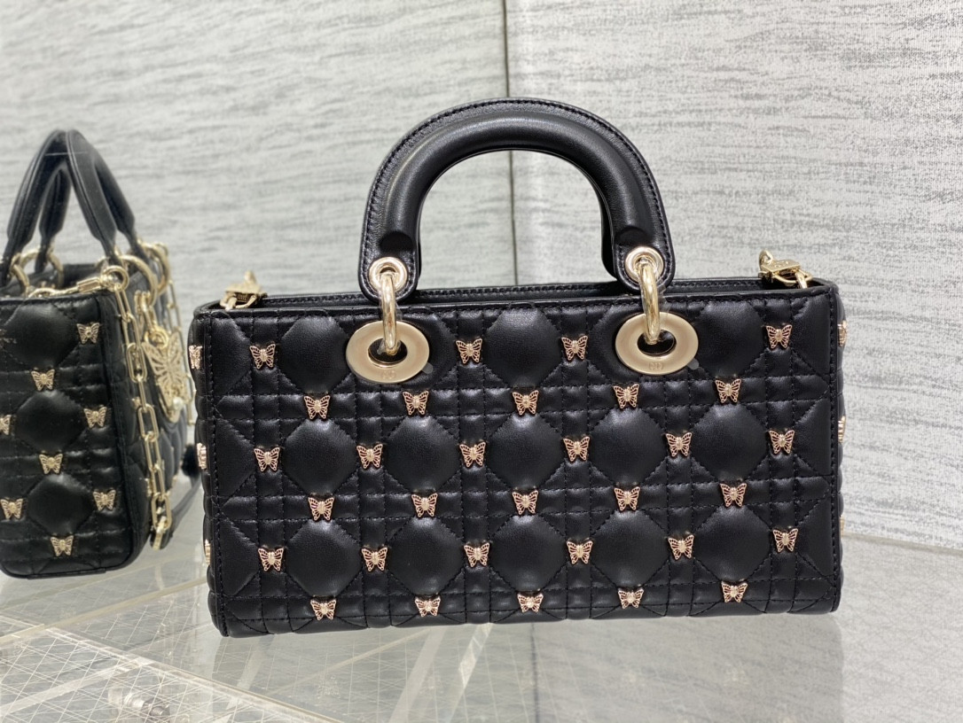 DIOR MEDIUM LADY D-JOY BAG Black with Butterfly Studs