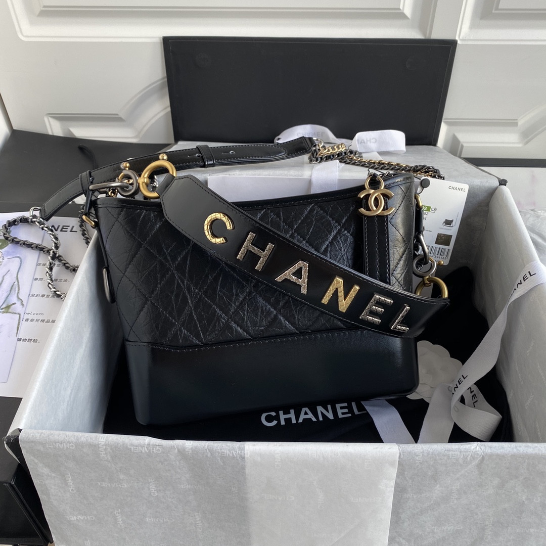 Chanel Gabrielle MEDIUM BLACK with shoulder strap letters 21 x 28 x 10cm