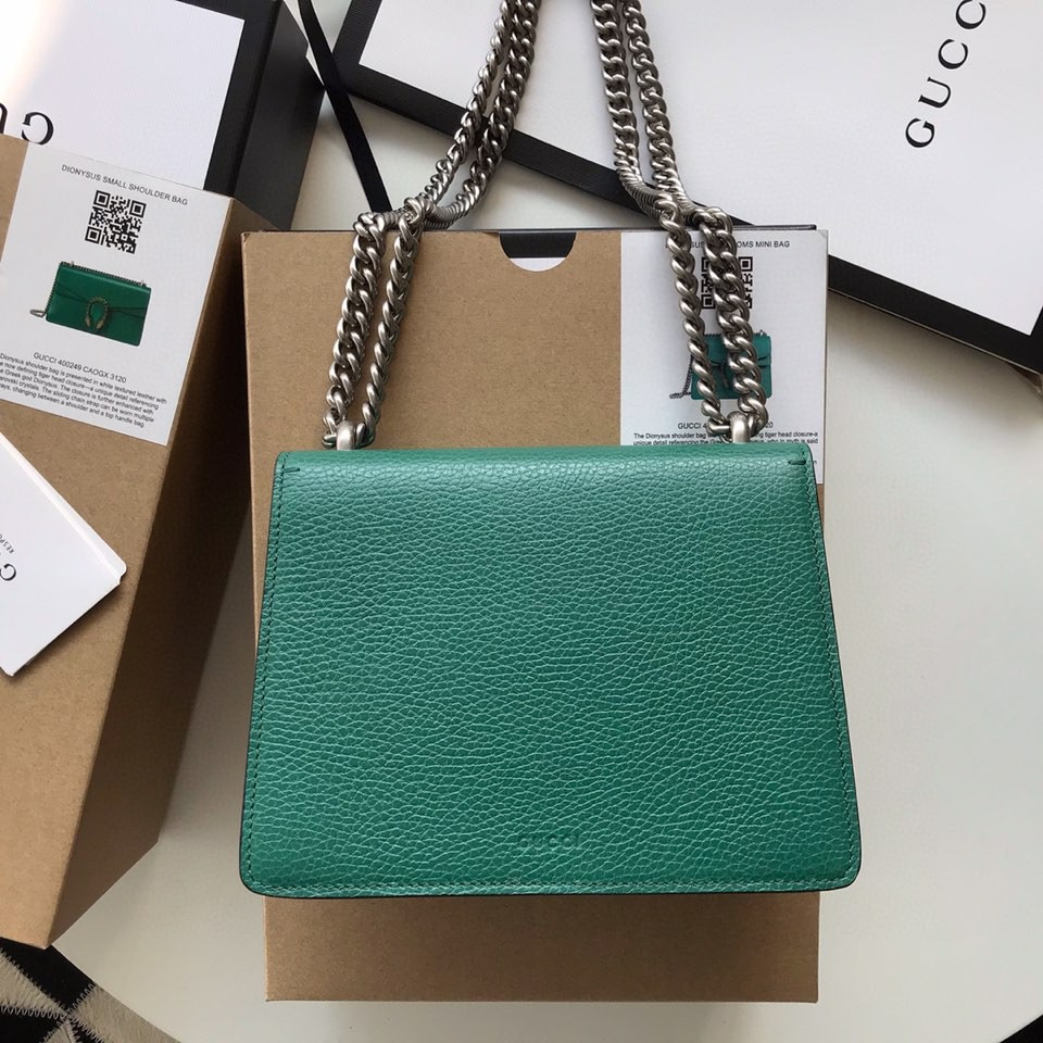 GUCCI DIONYSUS LEATHER MINI BAG GREEN 7.5"Wx6"Hx2"D