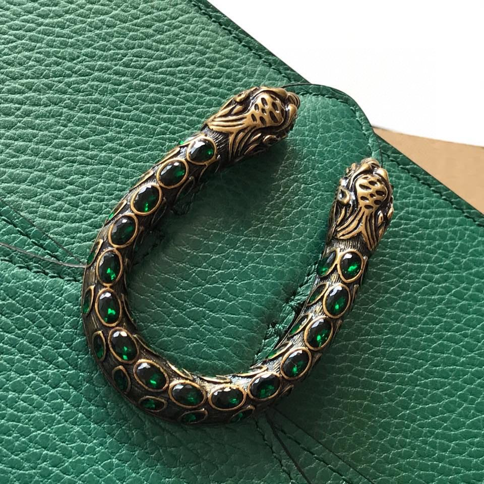 GUCCI DIONYSUS LEATHER MINI BAG GREEN 7.5"Wx6"Hx2"D