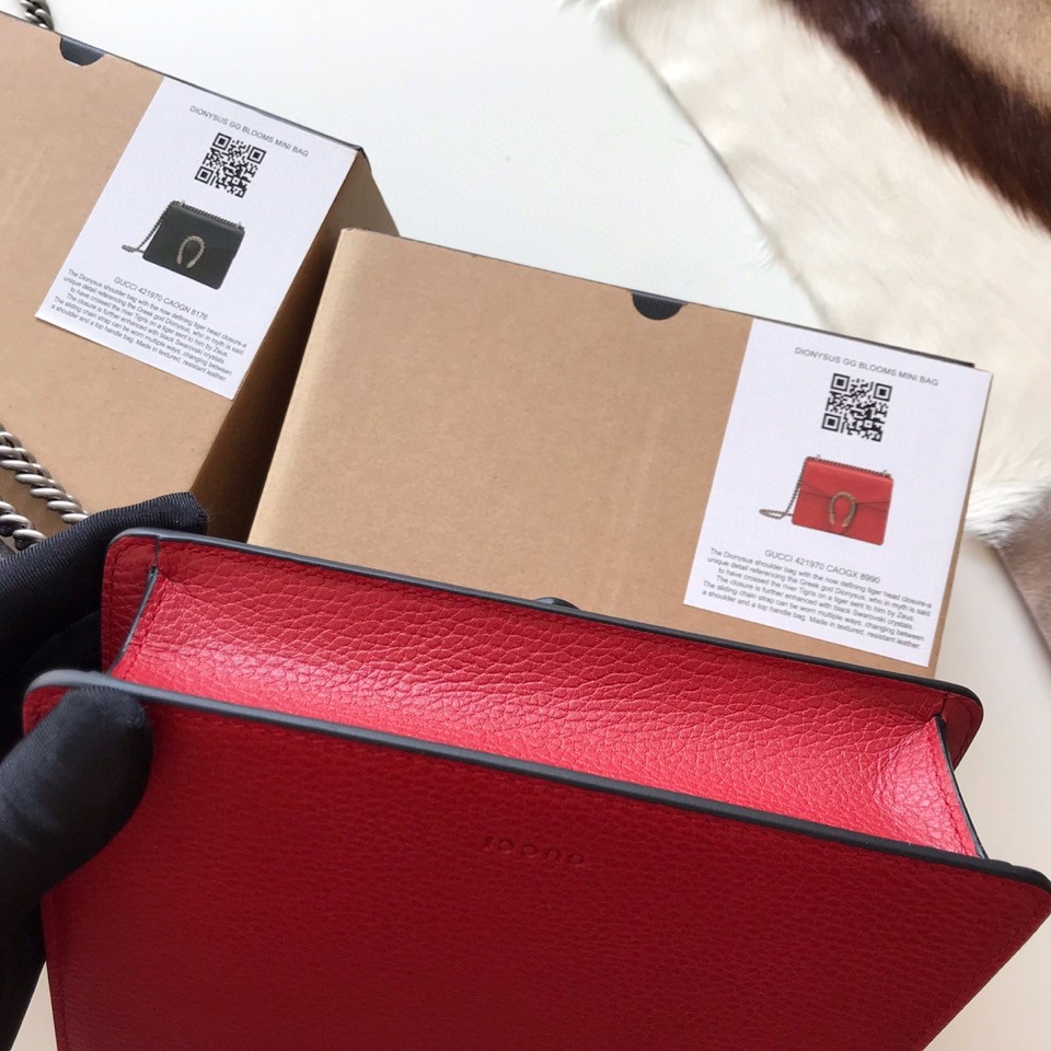 GUCCI DIONYSUS LEATHER MINI BAG RED 7.5"Wx6"Hx2"D