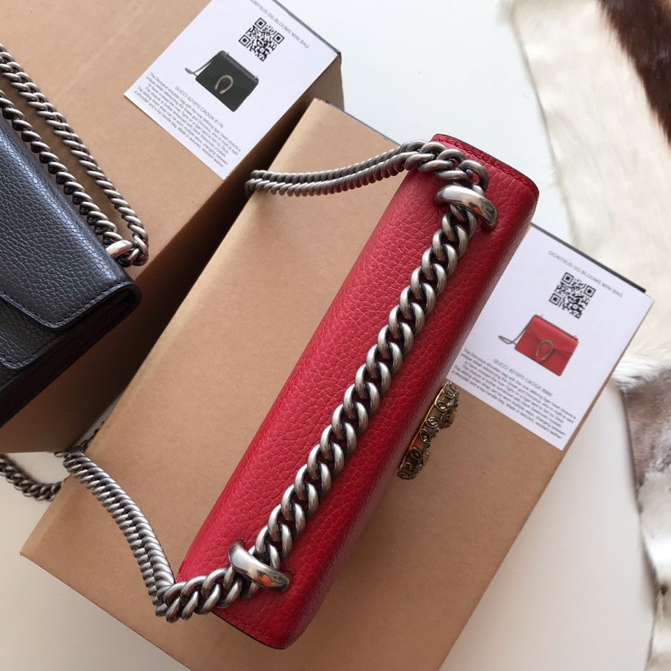 GUCCI DIONYSUS LEATHER MINI BAG RED 7.5"Wx6"Hx2"D