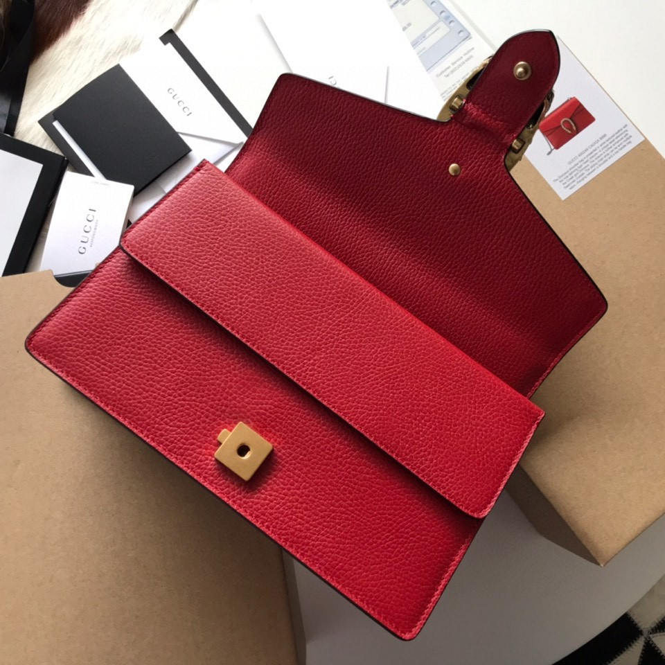 GUCCI DIONYSUS LEATHER SMALL RECTANGULAR BAG RED 28x17x9cm