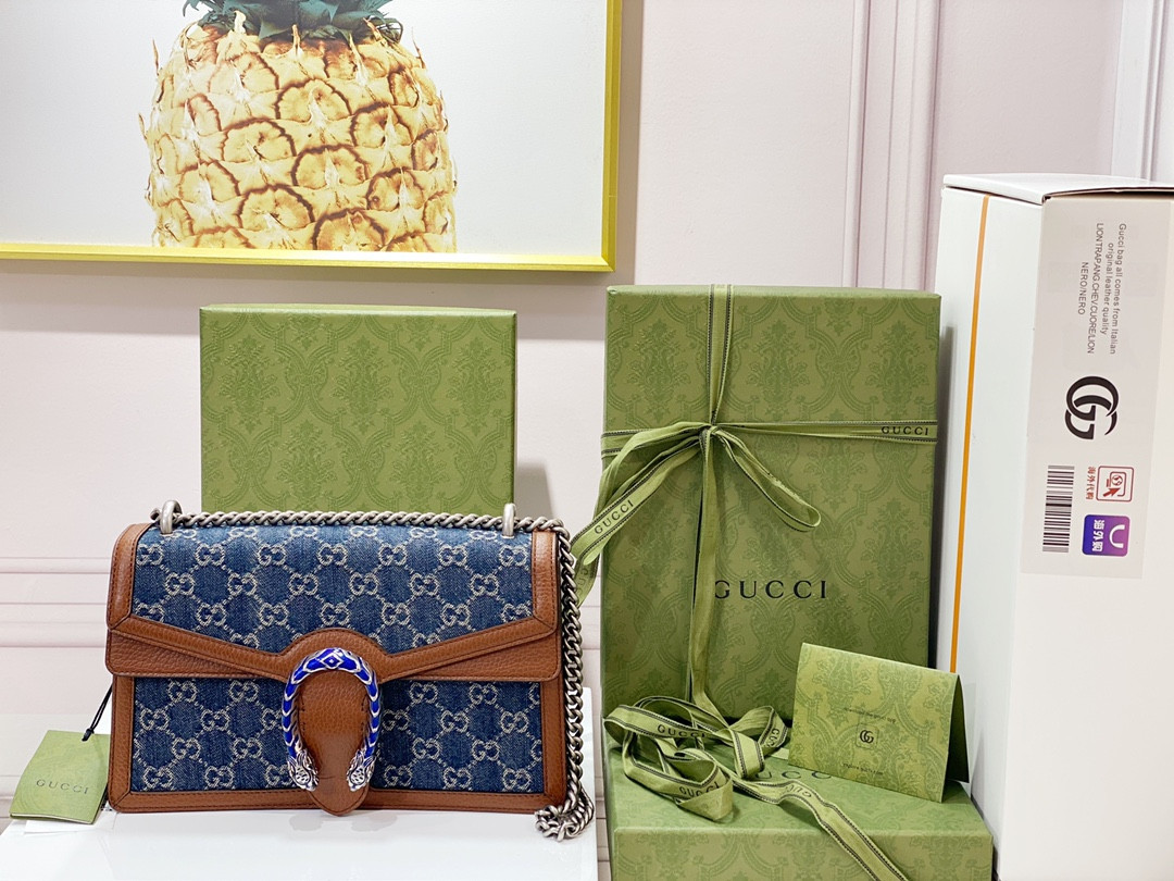 GUCCI DIONYSUS SMALL SHOULDER BAG BLUE 11"Wx7"Hx3.5"D