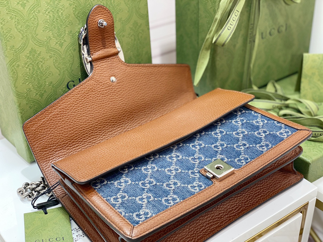 GUCCI DIONYSUS SMALL SHOULDER BAG BLUE 11"Wx7"Hx3.5"D