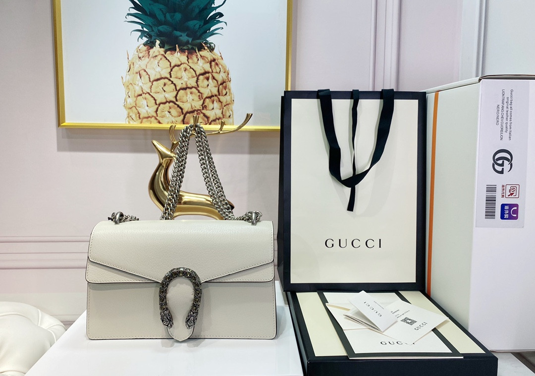 GUCCI DIONYSUS SMALL LEATHER SHOULDER BAG WHITE 11"Wx7"Hx3.5"D