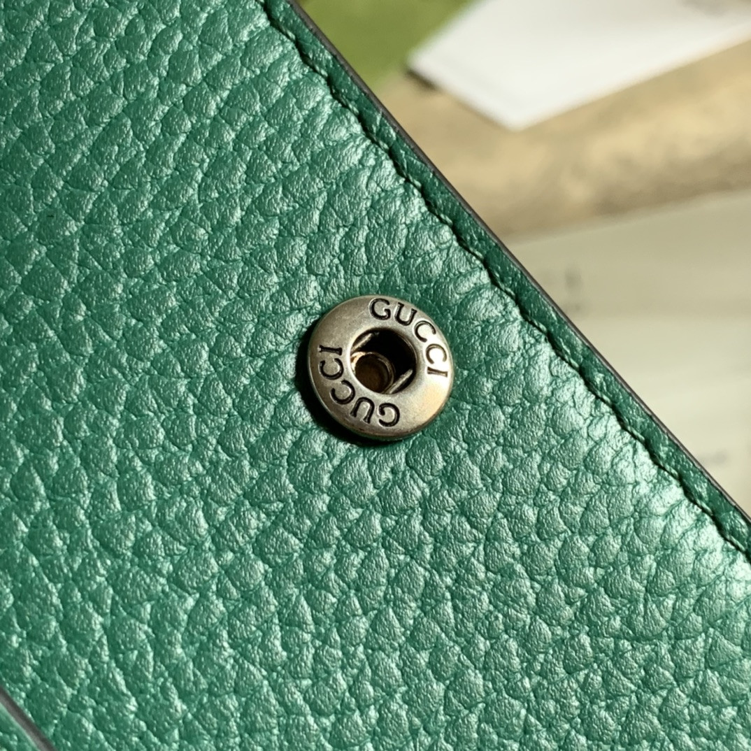 GUCCI DIONYSUS LEATHER SUPER MINI BAG GREEN 6.5"Wx3.9"Hx1.6"D