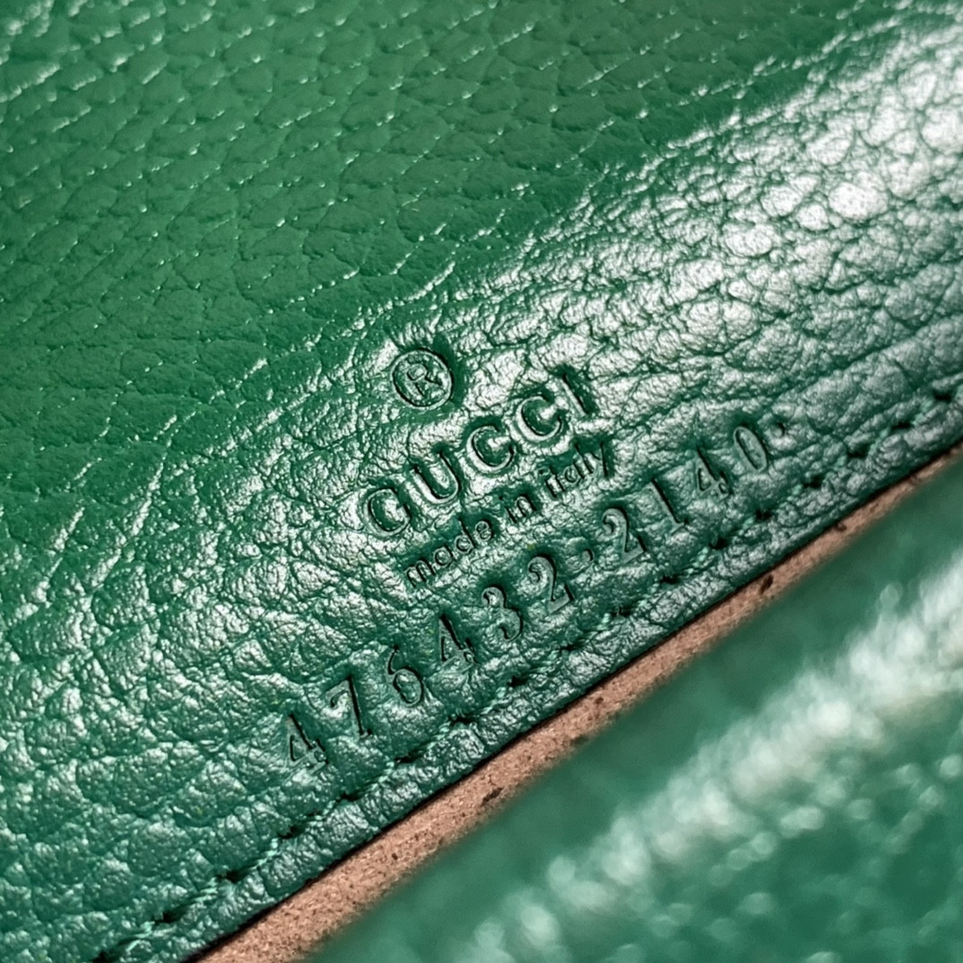 GUCCI DIONYSUS LEATHER SUPER MINI BAG GREEN 6.5"Wx3.9"Hx1.6"D
