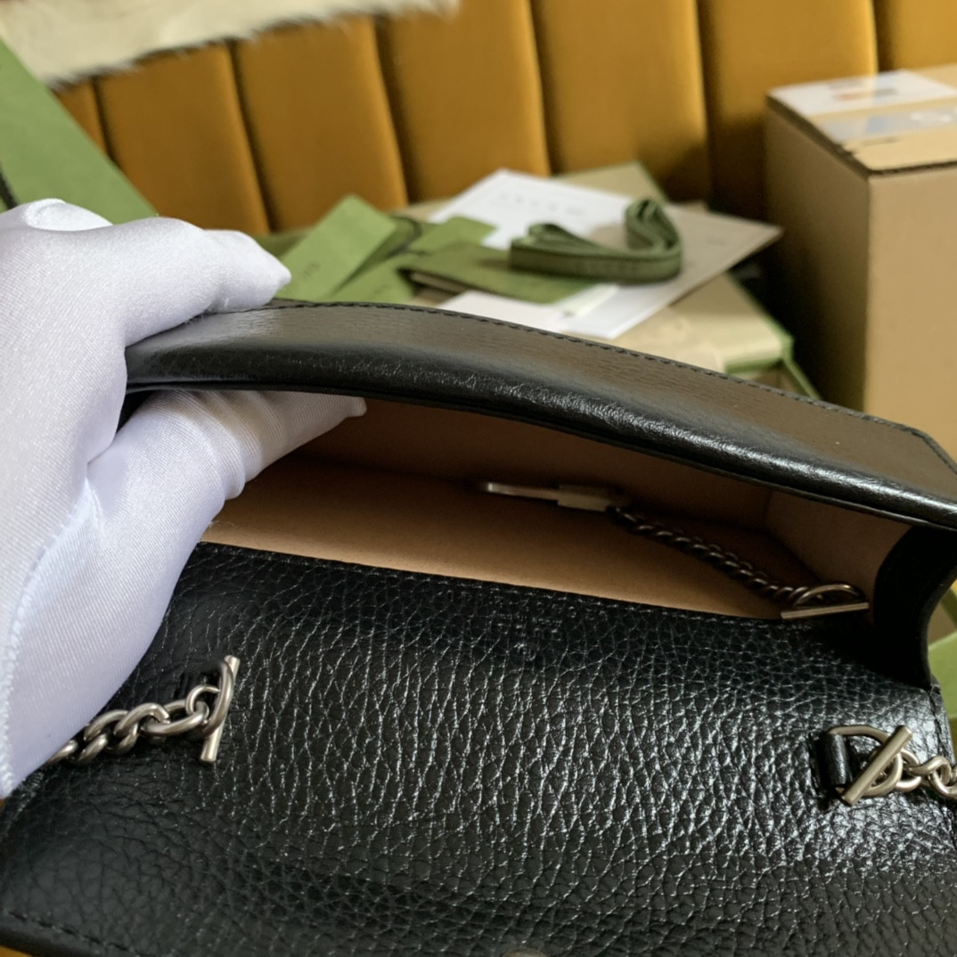 GUCCI DIONYSUS LEATHER SUPER MINI BAG BLACK 6.5"Wx3.9"Hx1.6"D