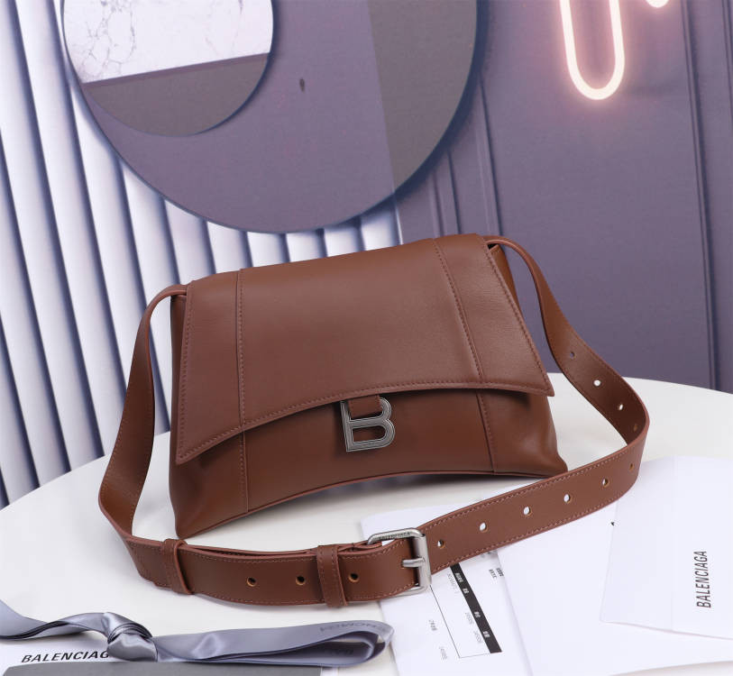 Balenciaga WOMEN'S HOURGLASS HINGE MEDIUM HANDBAG IN Coffee L12 x H6,7 x W4,1 inch