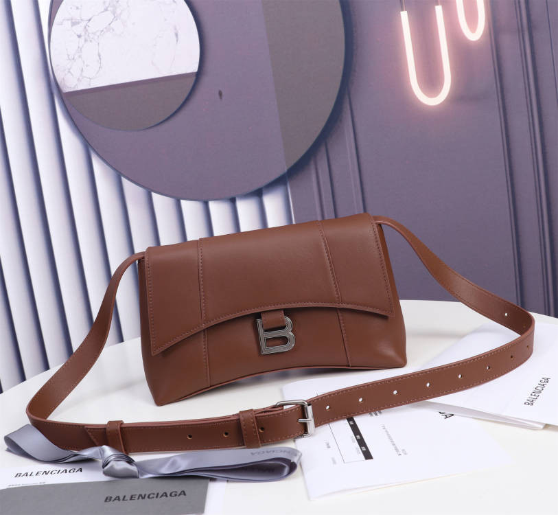 Balenciaga WOMEN'S HOURGLASS WALLET SHOULDER BAG IN COFFEE L9 x H5.9 x W3.9 inch