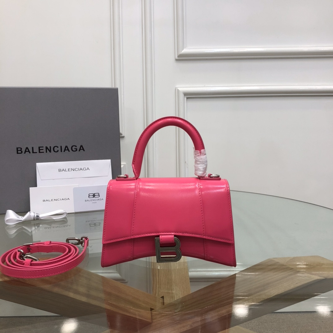 Balenciaga WOMEN'S HOURGLASS MINI HANDBAG BOX IN ROSERED L7.4 x H5.1 x W3.1 inch