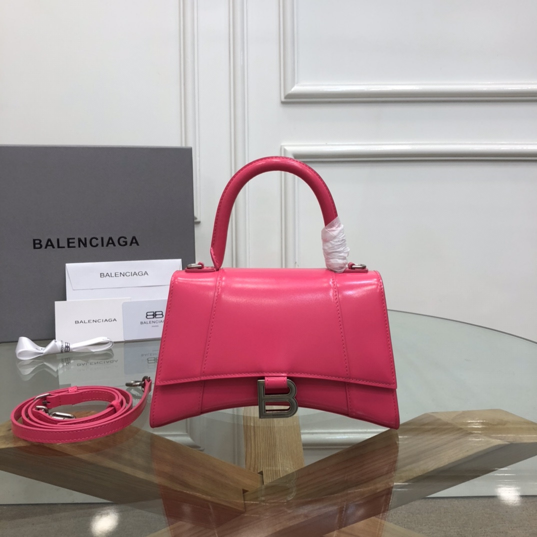 Balenciaga WOMEN'S HOURGLASS SMALL HANDBAG IN SHINY ROSERED BOX L9 x H5,5 x W3,9 inch