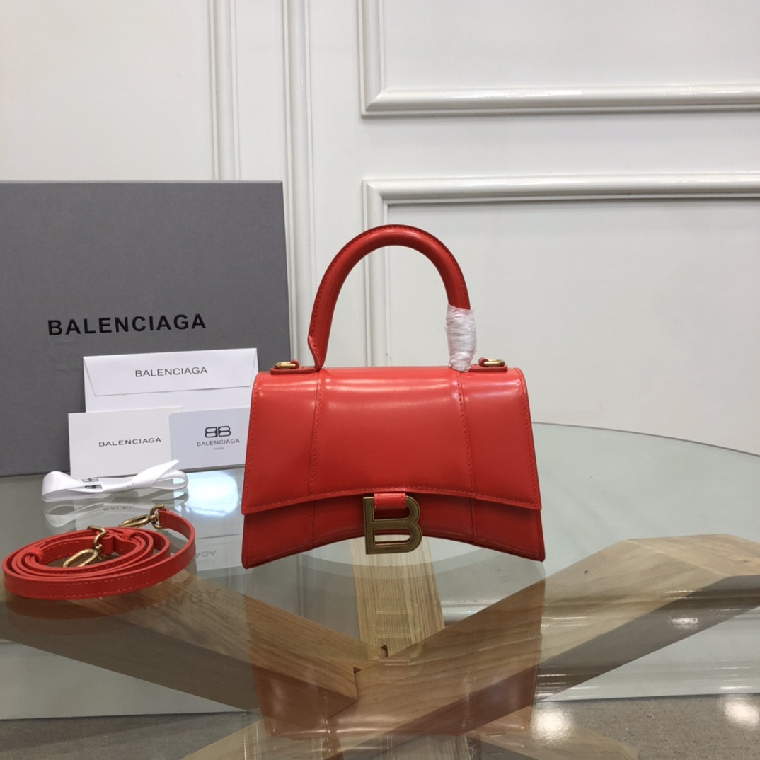Balenciaga WOMEN'S HOURGLASS MINI HANDBAG BOX IN RED L7.4 x H5.1 x W3.1 inch